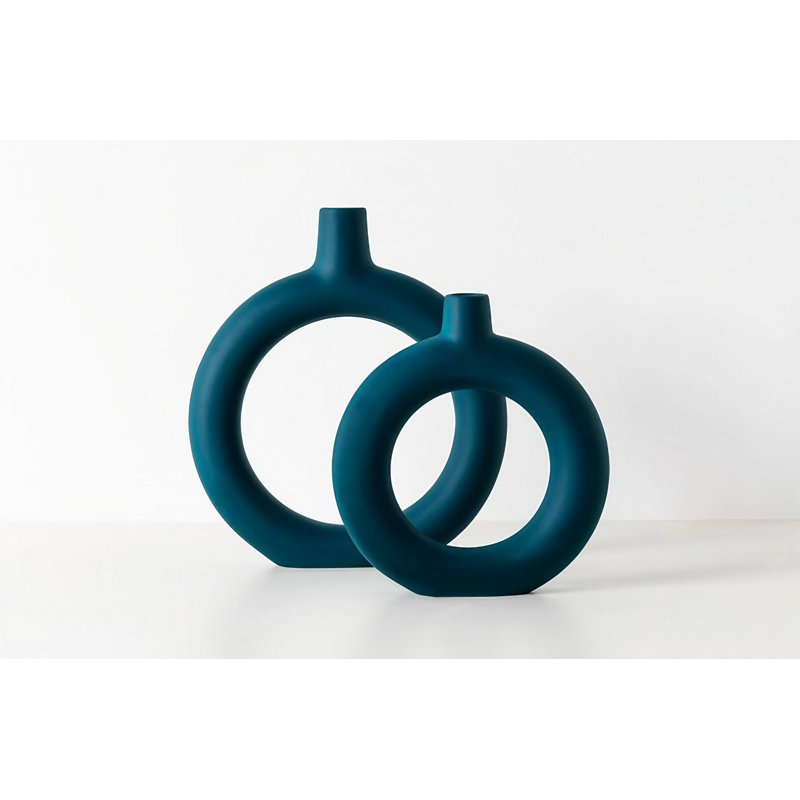 Cyriacos Ceramic Table Vase, Green-Blue, 27cm H x 5cm W x 34cm D