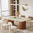 78.7" Stone Kitchen Dining Table For 8 With Solid Wood Legs, Sintered Stone Top, Semi-Circular Stripe Base