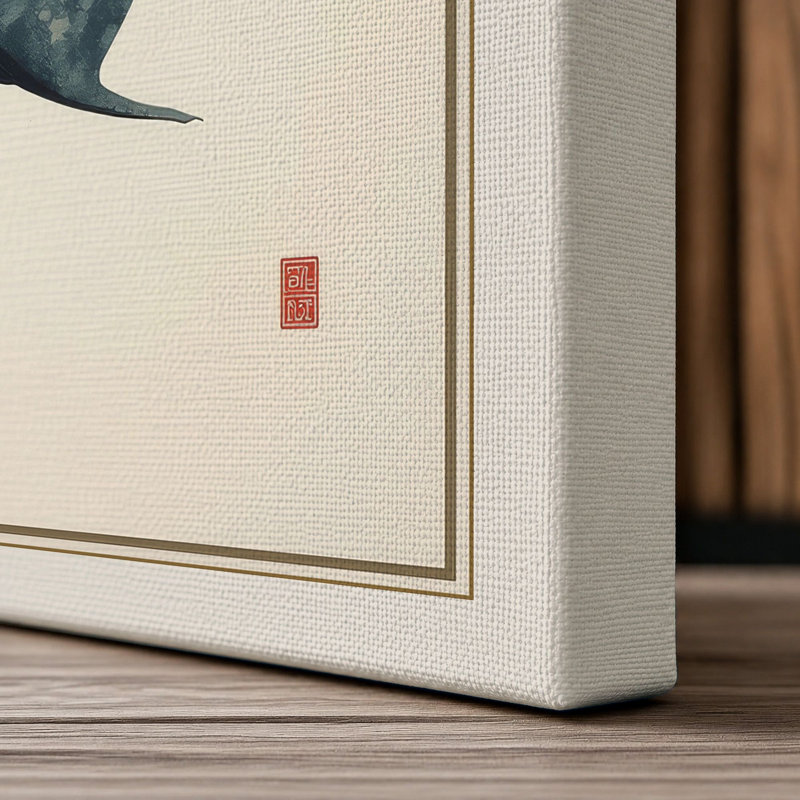 Blue Fish with Gold Japandi - Wrapped Canvas, 24x16 - 61.0 x 40.6 cm, Cream Border