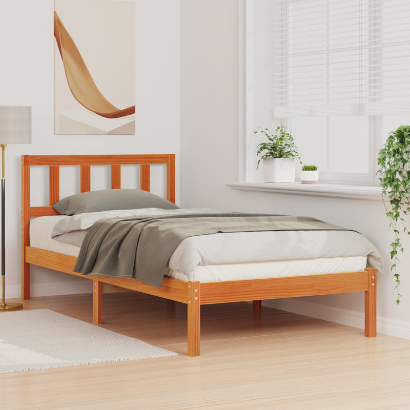 With Headboard Solid Pine Wood, Small Single (2'6), Wax Brown