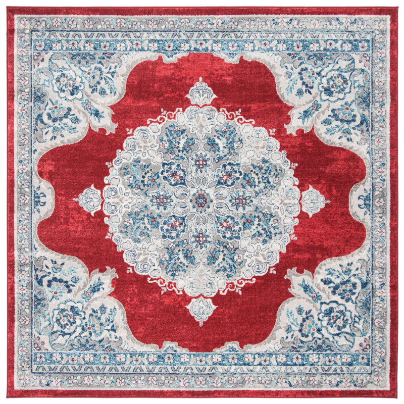 Tapis oriental rouge / ivoire Barcus, Rond 5 pi