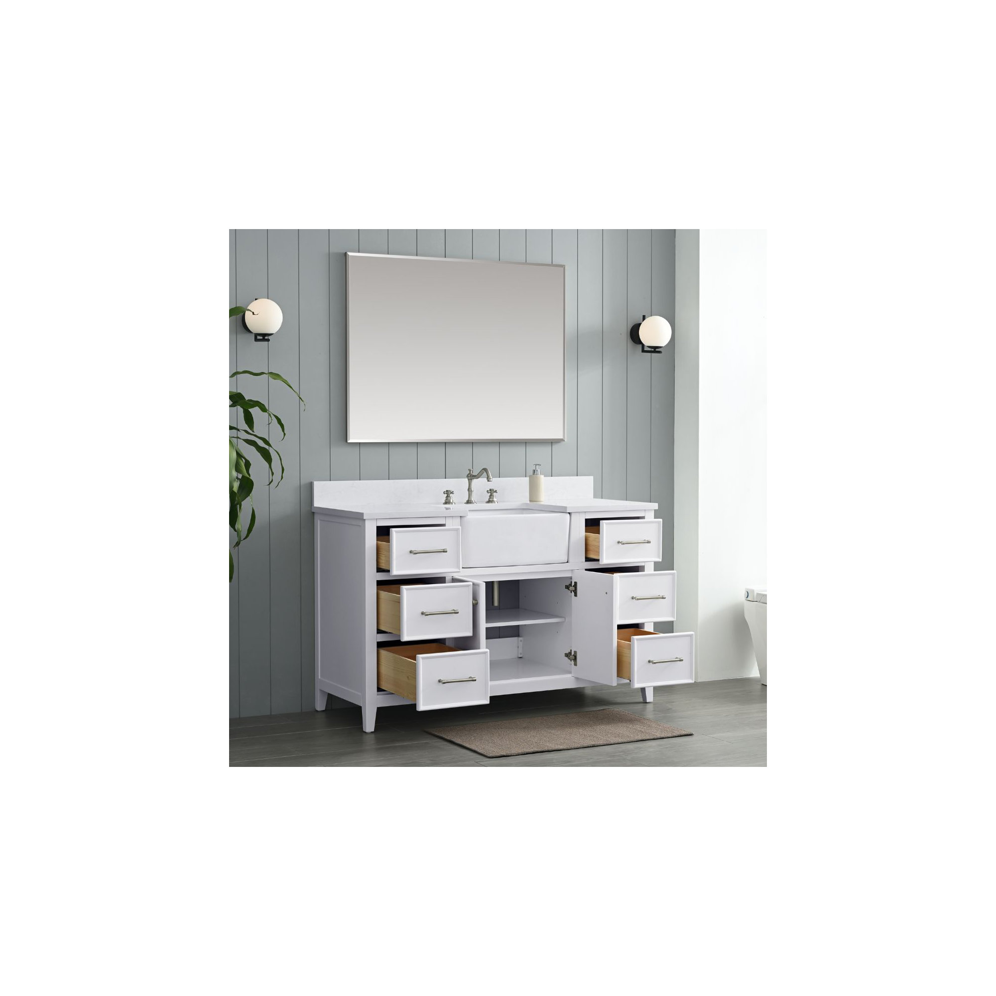 Aisa 54" Single Bathroom Vanity, White/Brushed Nickel