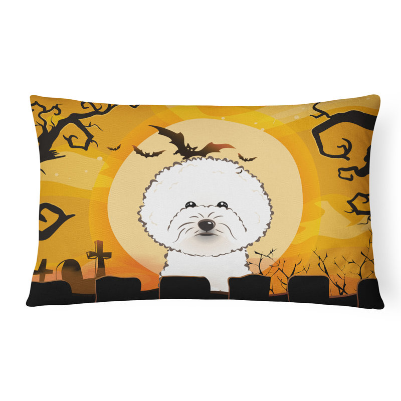  Coussin intérieur / extérieur Halloween en tissu bichon frisé Halloween