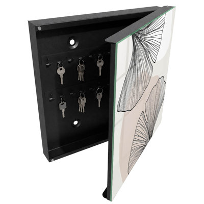 Key cabinet, Opens to the right, 30x30x5, White, Black outlines on a cream background, 