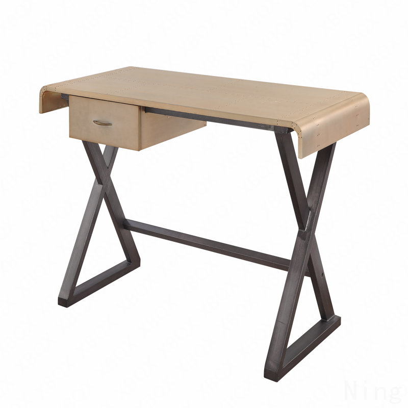 Bureau d'écriture rectangulaire en aluminium doré