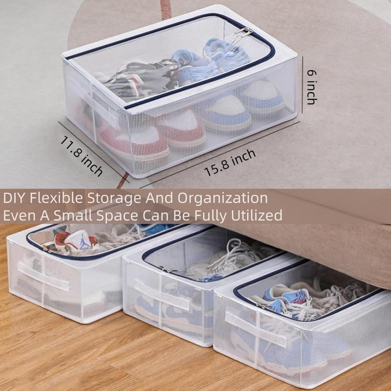 16-inch Stackable Storage Boxes With Clear Lids & Metal Frame 2 Pack