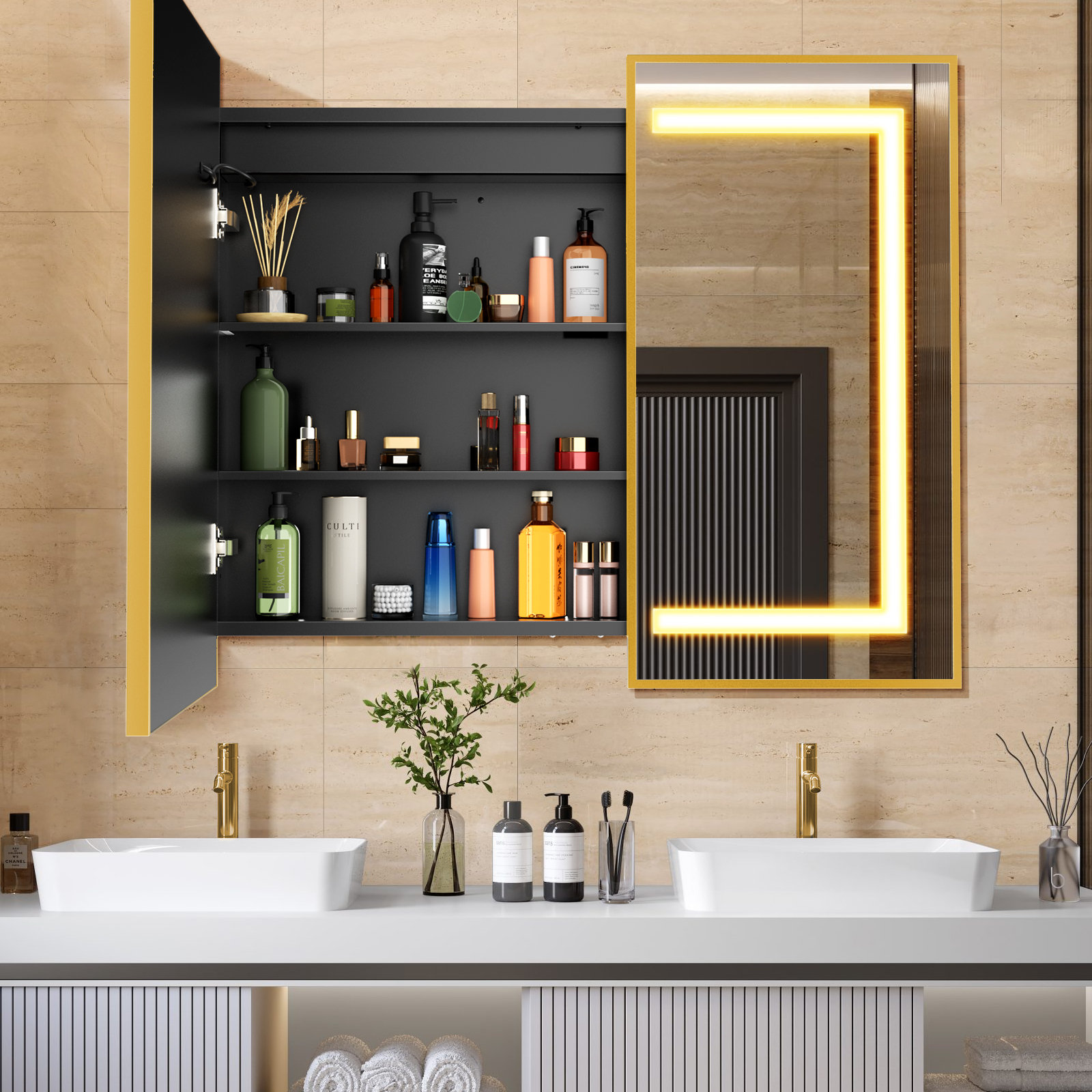 W H Framed Medicine Cabinet Mirror Fixed