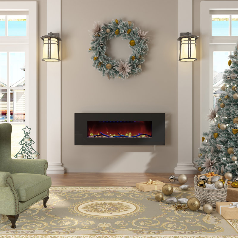 Kleber Wall Mounted Electric Fireplace with Bluetooth Speakers and 3 Colors LED Light, 18.3" H x 50" W x 5.4" D
