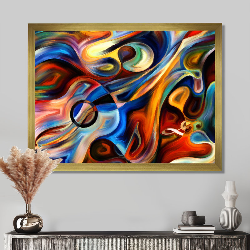 «Music», reproduction d'art sur toile abstraite, Impression encadrée, H 24 po x l 32 po, Doré
