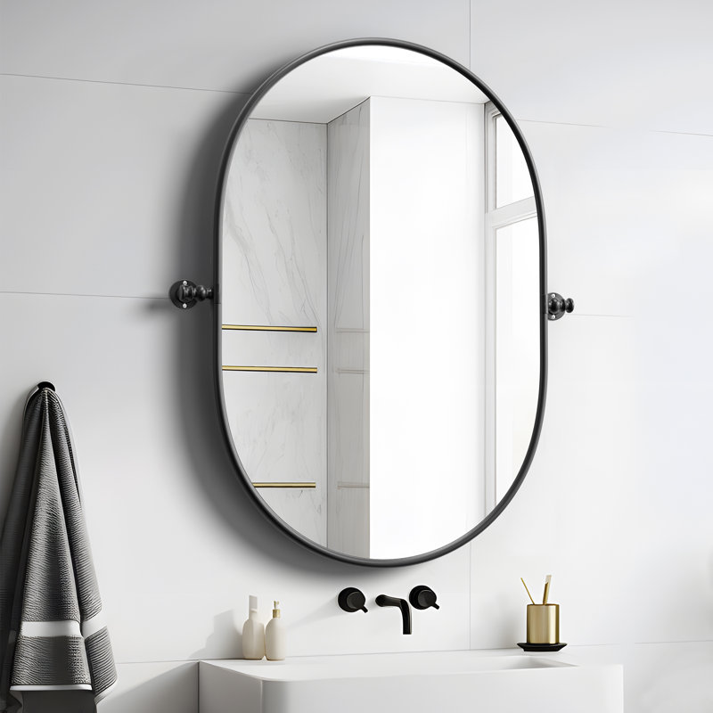 Oramas Glass Oval Wall Mirrors , Black, 32" x 23"