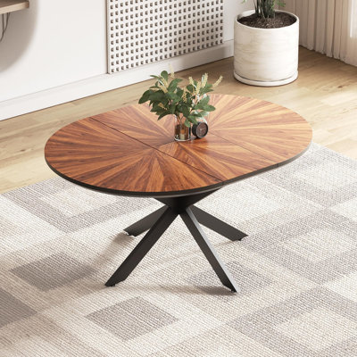 Table de salle à manger ronde extensible 47,2 "à 63" pour 4-6 - dessus en bois massif, finition noyer, structure en métal, mobilier de salle à manger