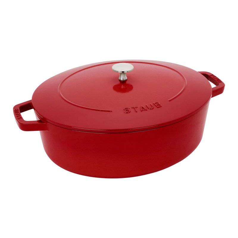 Staub Cast Iron 6.25-Qt Wide Oval Dutch Oven - White, Cherry