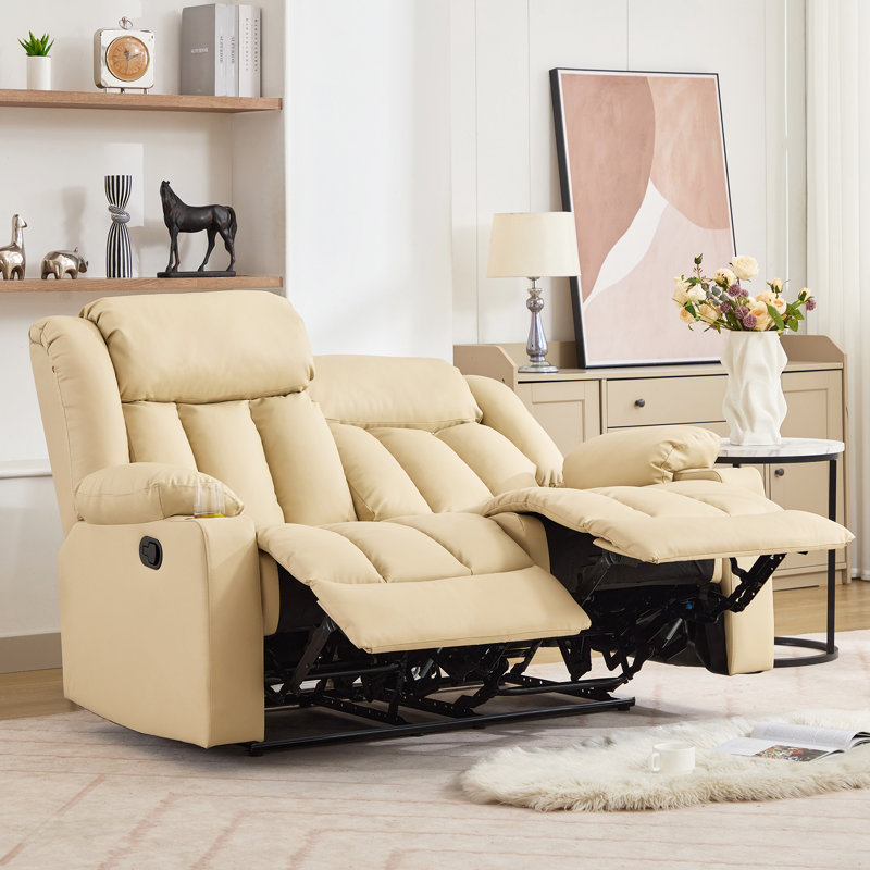 Kyleigh Sheridan150Cm Faux Leather Padded Reclining Sofa, Cream