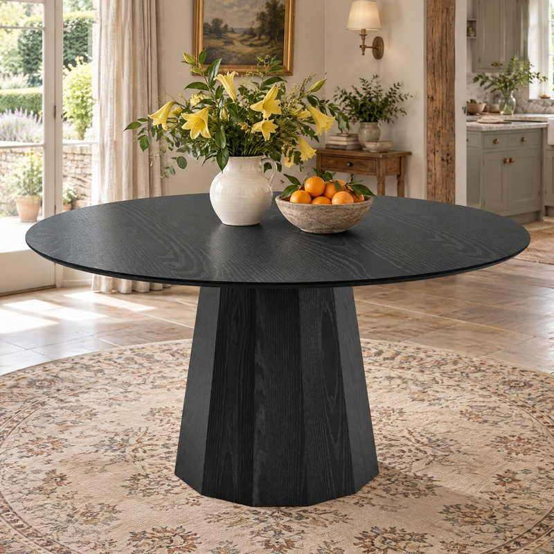 Table de salle à manger en bois massif, H 30 po x L 52 po x l 52 po, Noir, noir, noir, noir