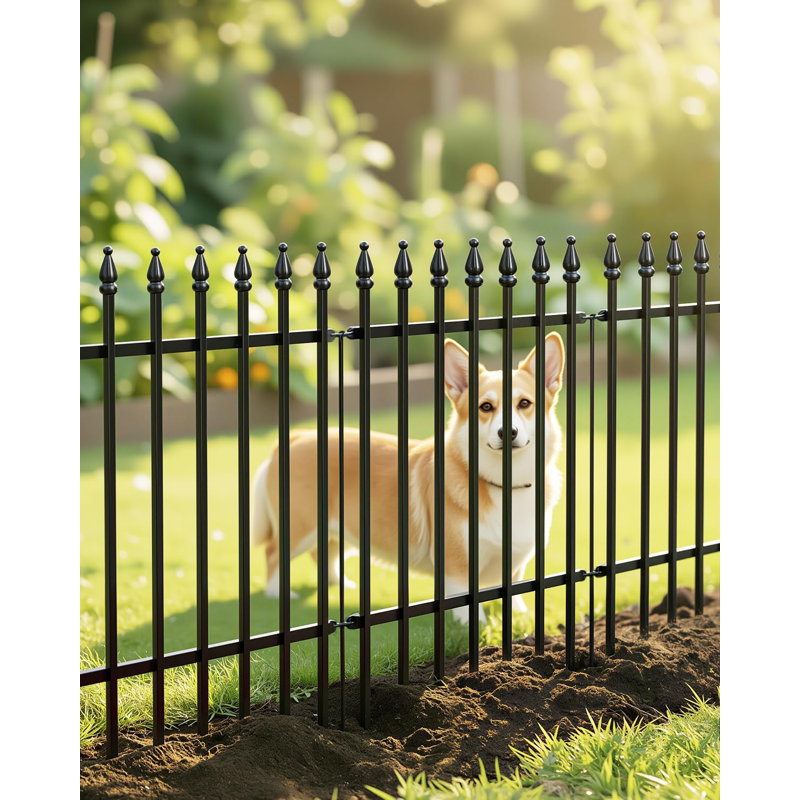Decorative Metal Garden Fence Panels Set, Gothic Design, No-Dig Border, Black, 61cm H x 61cm W, 5 Panels