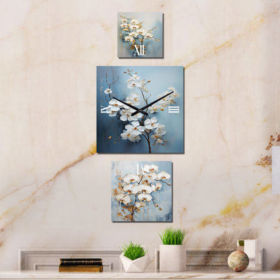 Horloge murale surdimensionnée Machiko - Orchidées - ensemble de 3
