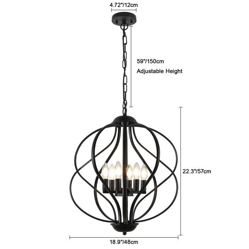 Lustre géométrique unique en fer forgé à 6 lumières Avers (18,9 po), Noir mat