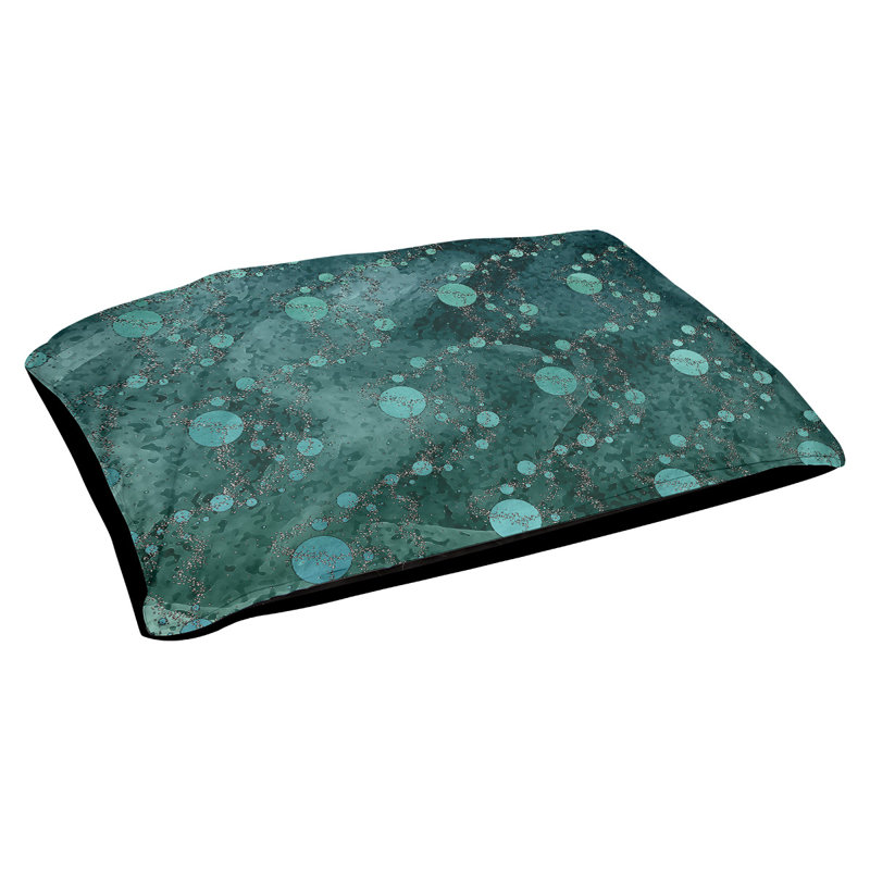 Coussin d'extérieur pour chien Byrge Planets Stars, Grand (l 42,5 po x P 32,5 po x H 14 po), Vert et bleu