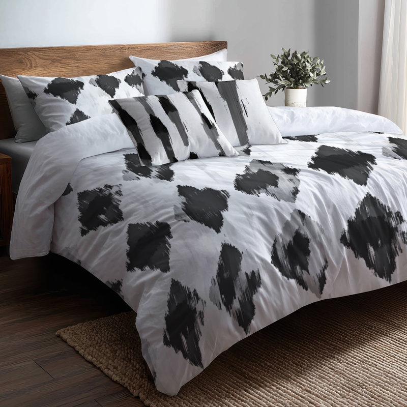 Ensemble de literie moderne 5 pièces - Ensemble de housse de couette et coussin décoratif scandinave noir et blanc