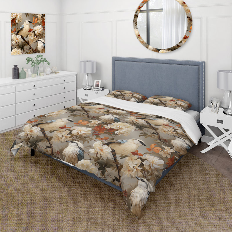 Ensemble de housse de couette beige, Housse de couette pour grand lit et 2 taies décor
