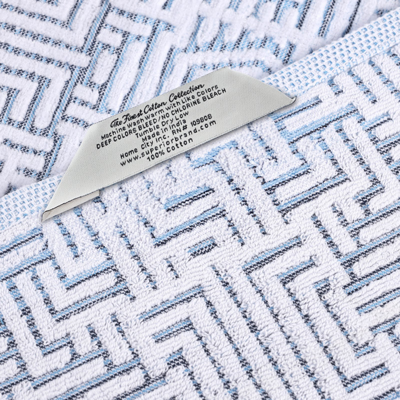 Drap de bain en coton jacquard Indrit, Bleu
