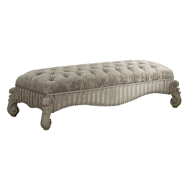 Castellano Upholstered Bench with Button Tufted, Bone White