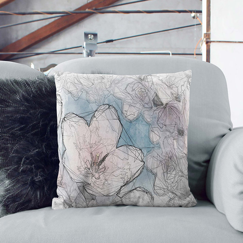 Floral Square Cushion, 55cm H x 55cm W x 20cm D, Black