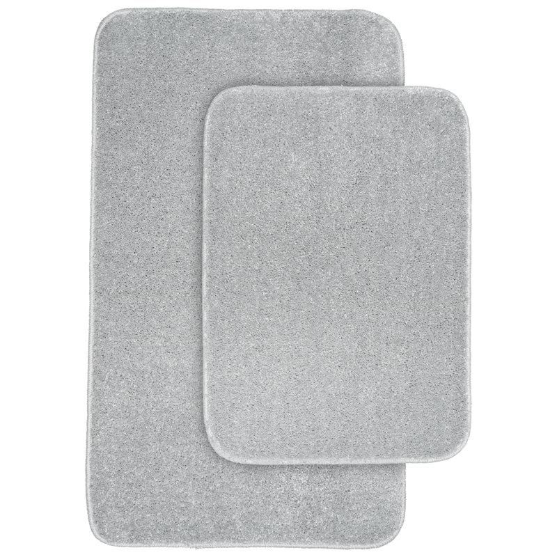 Felia Nylon 2 Piece Bath Rug Set with Non-Slip Backing, Silver