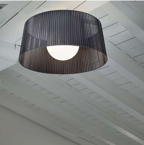 Ribbon Fabric Semi Flush Mount, White, Matte Black