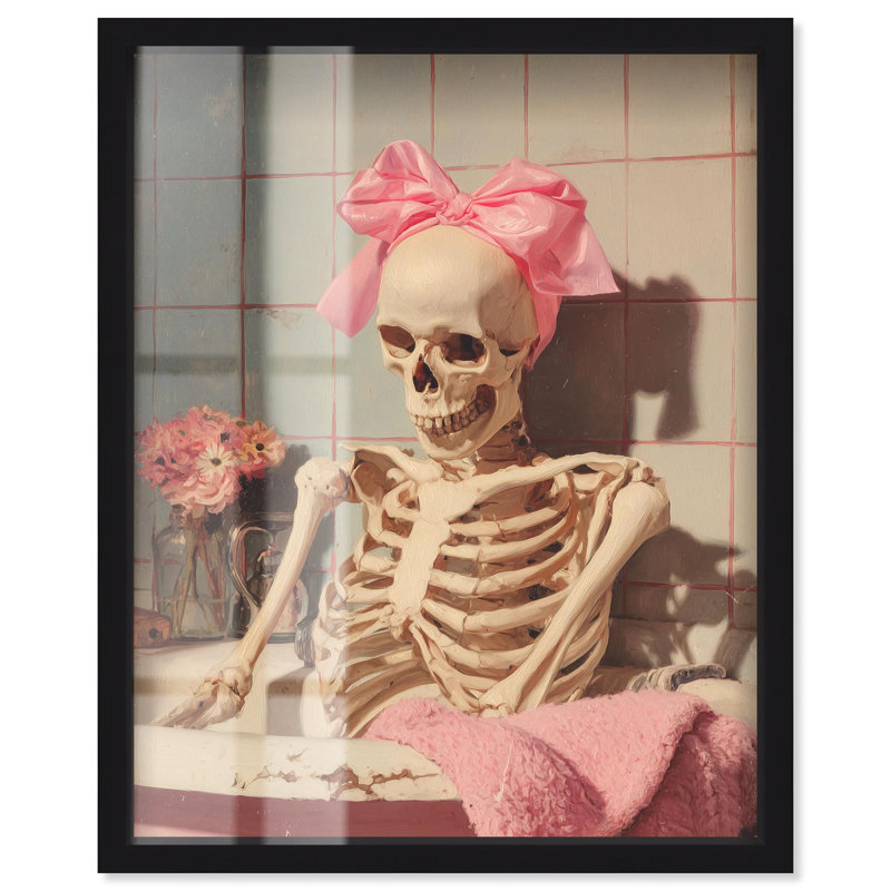 «Bathtime Skeleton Shadowbox Print», décoration d'Halloween par Art Remedy, cadre noir, 20 x 24, H 25 po x l 21 po
