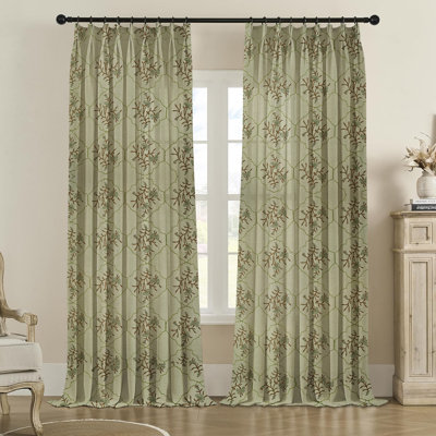 Fabdivine Gray and Brown Handmade Block Print Floral Pattern 100% Blackout Room Darkening 27x24 Inches Pure Linen Pinch Pleated Curtains 2 Panel Set Kitchen or Window Hook Drapes, Vidhya