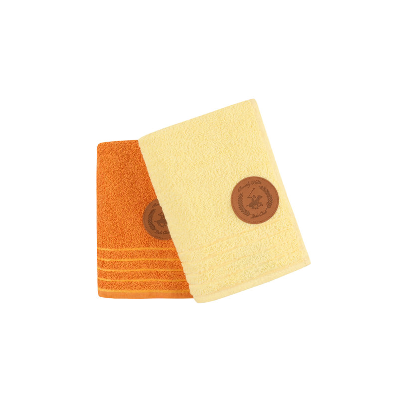 Ensemble de 2 essuie-mains 100% coton 2 pièces, Jaune clair / orange