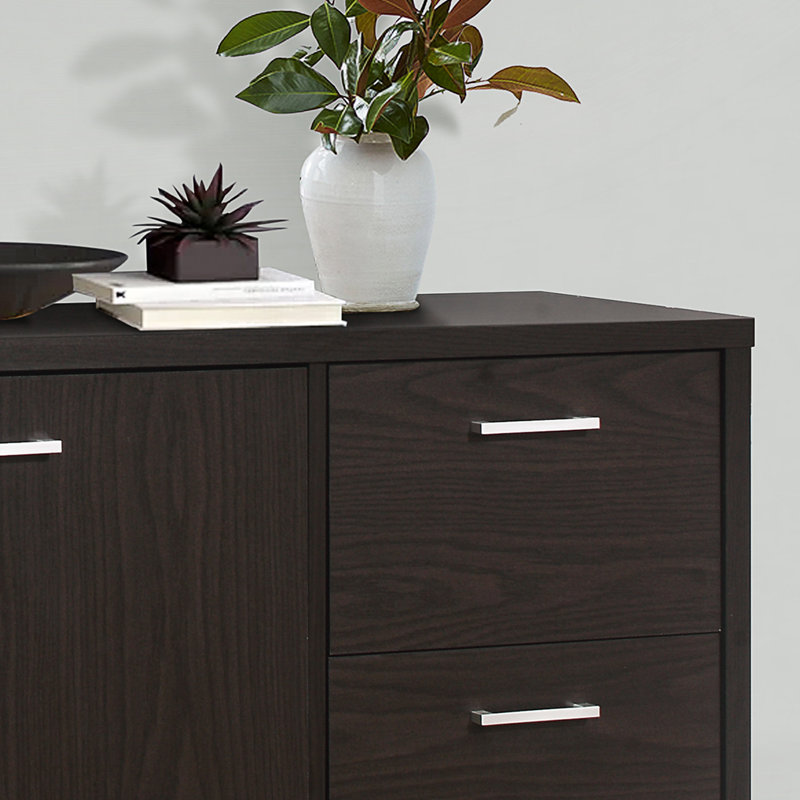 Sideboard Buffet Cabinet – Modern Credenza Storage Console with 2 Doors, 3 Drawers & Adjustable Shelves, Oak Chocolate Dining Room & Kitchen Accent Cabinet