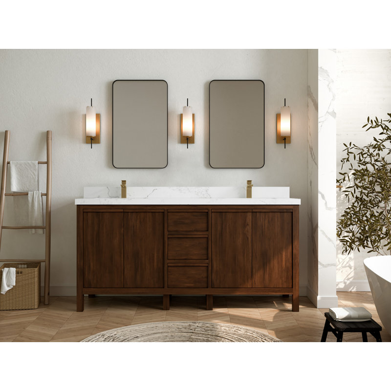 72'' Double Bathroom Vanity with Quartz Top, Calacatta Nuvo