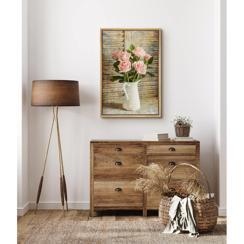 Bouquet de roses en fleurs rétro dans un vase, plantes florales, photographie rustique, H 24 po x l 16 po x P 1,5 po