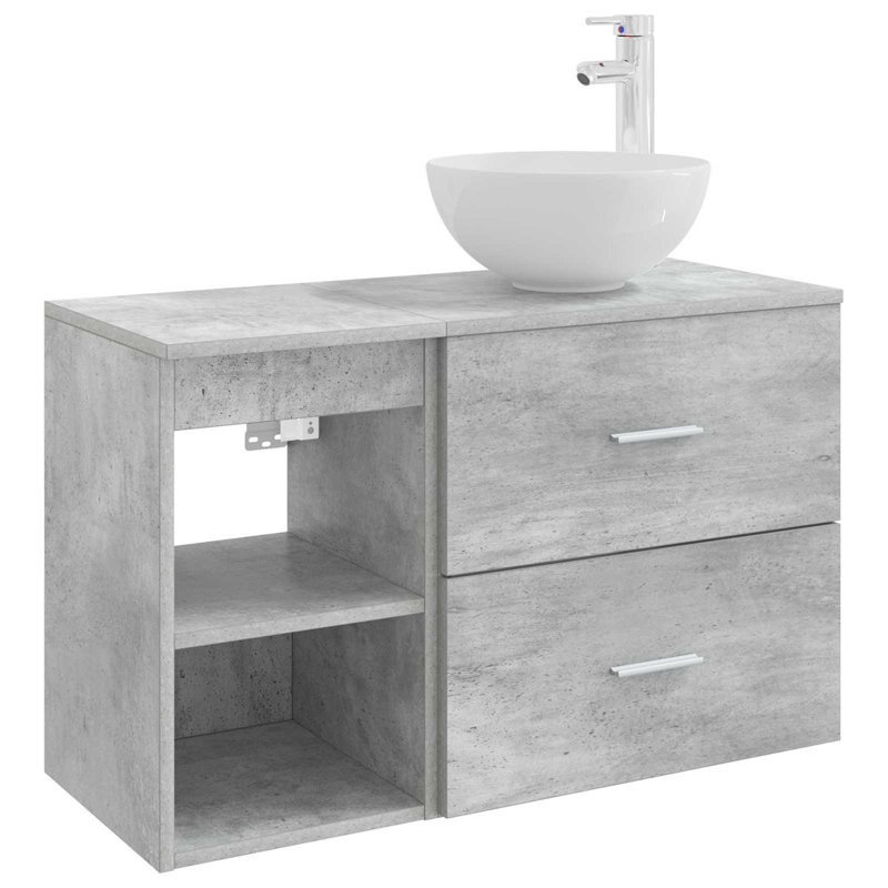 Vanity & Mirror Set, Concrete Grey