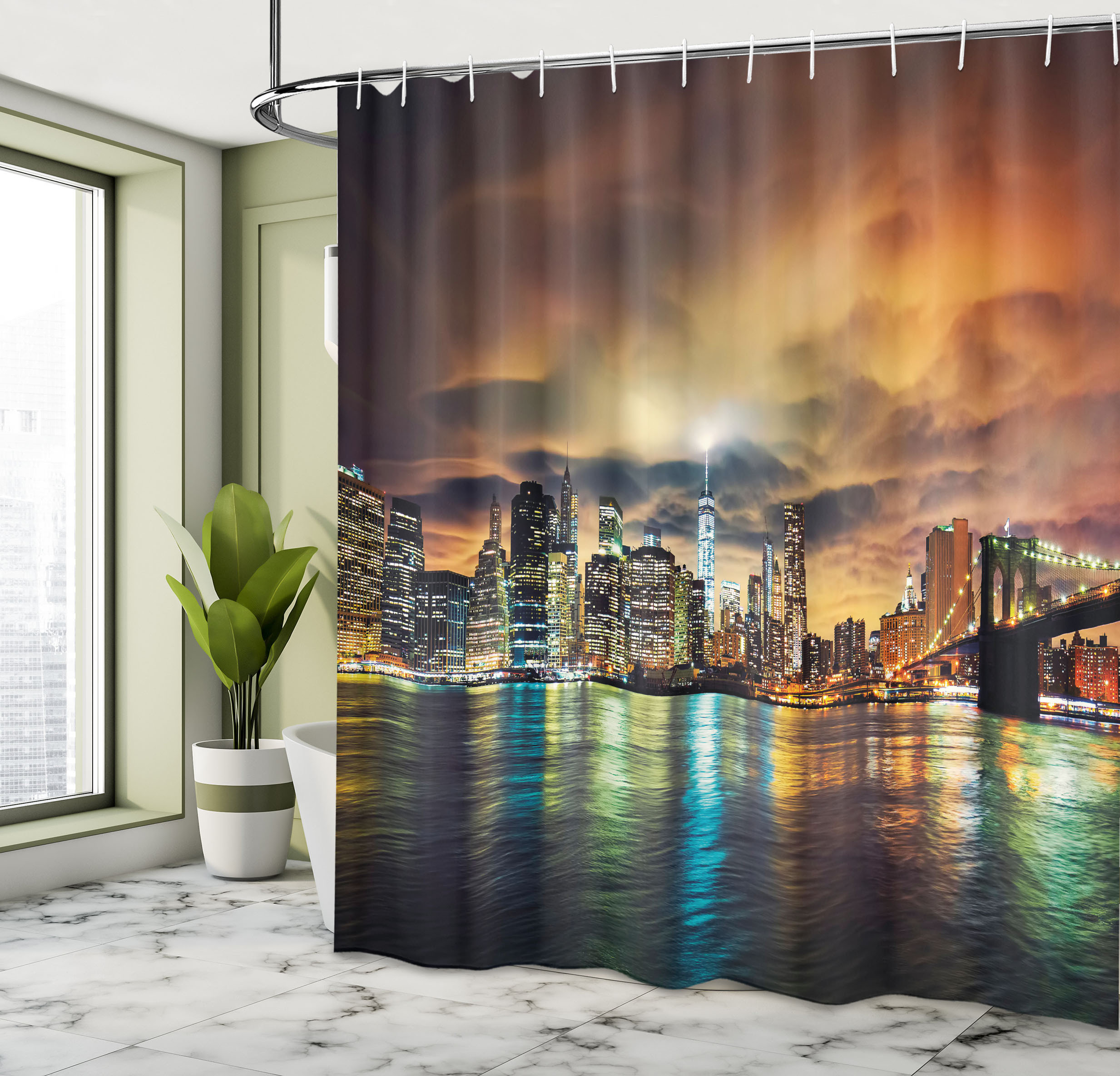 East Urban Home City Shower Curtain Fantasy Sky NYC Sunset Multicolor |  Wayfair, image size:2466x2368