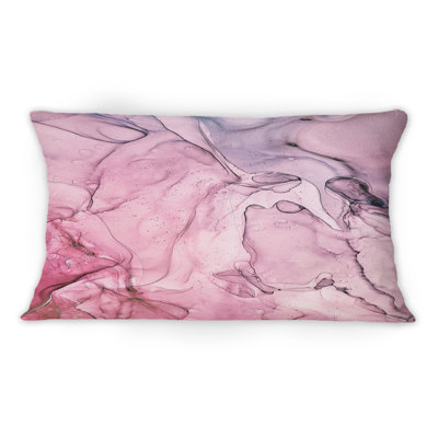 Pink And Blue Abstract Marble II - Modern Printed Throw Pillow 12" x 20"