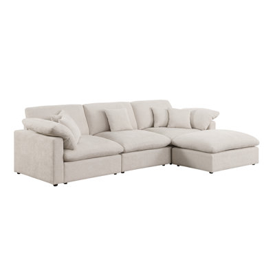 4- Piece 117" L Shape Sectional Sofa Cloud Couch With Removable Ottomans