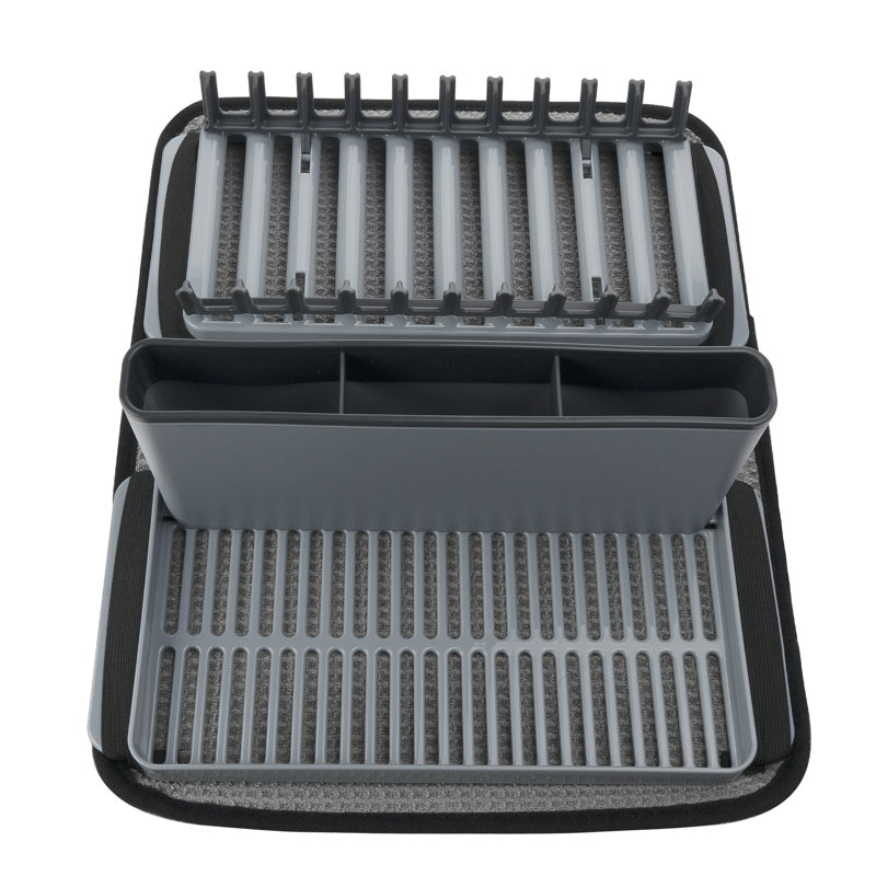 Dish Drying Rack, Kitchen Compact Modern PP Dish Drainers Dish Rack with Utensil Holder and Polyester Drying Mat Set for Kitchen Countertop