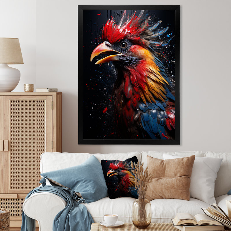 «Blue Red Rooster Choir Portrait I», Cadre photo noir, H 32 po x l 16 po x P 1 po