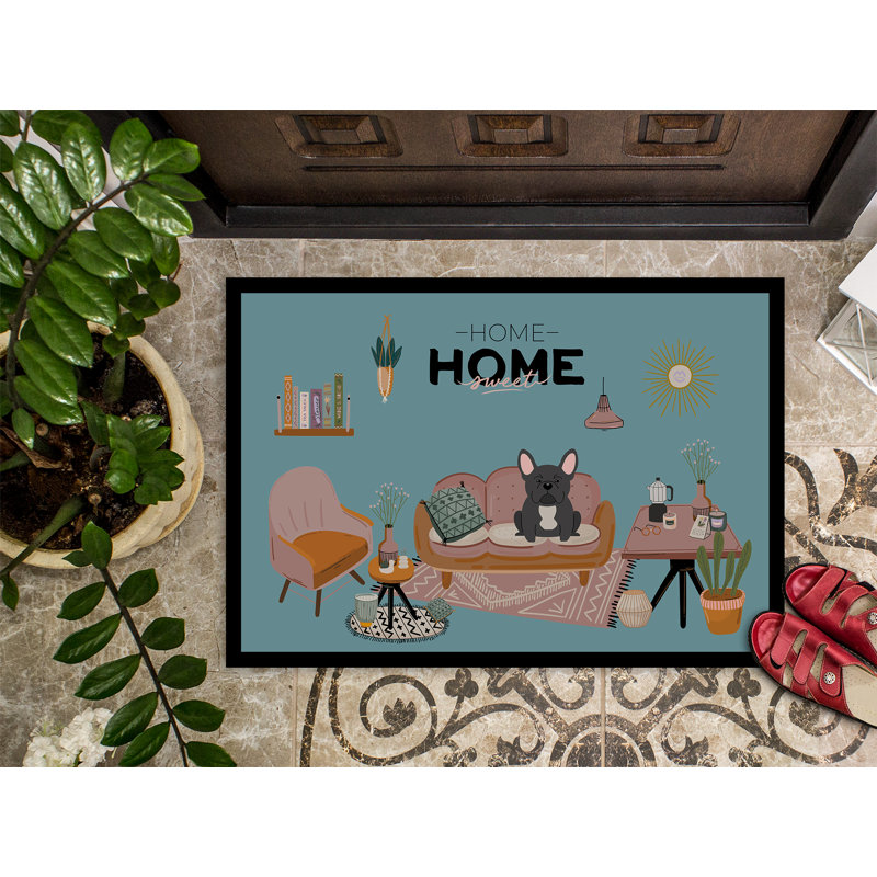 Tapis d'entrée antidérapant Guerline L 27 po x l 18 po, Bouledogue français noir