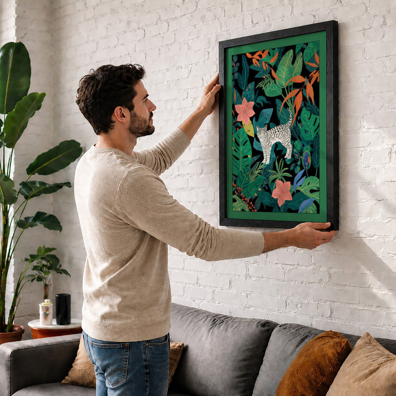 Leopard in Bloom Boho - Framed Print, Walnut, A1 - 84.1 x 59.4 cm