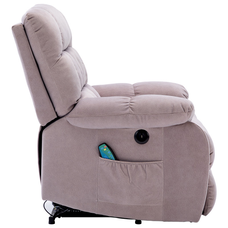 Erickah 91cm Wide Velvet Standard Recliner with Massager, Light Brown