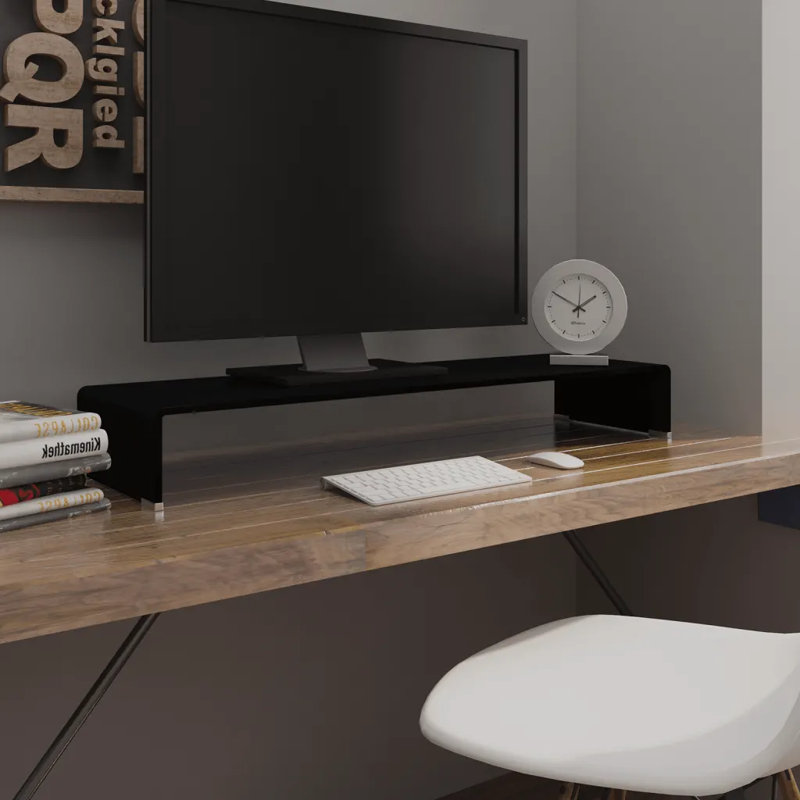 Wakeland TV Stand/Monitor Riser Glass, Black, 100cm