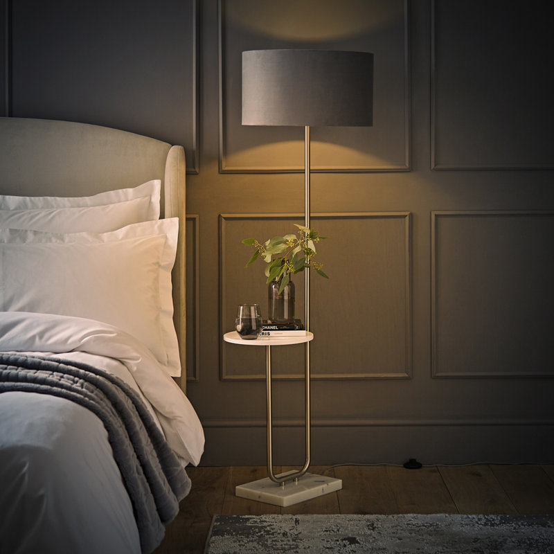 Replogle Matte Tray Table Floor Lamp Set, Chrome, Yes, Grey