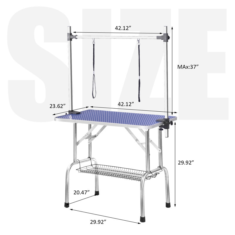 Table de toilettage professionnelle réglable, H 30 po x l 42 po x P 23,5 po, Bleu
