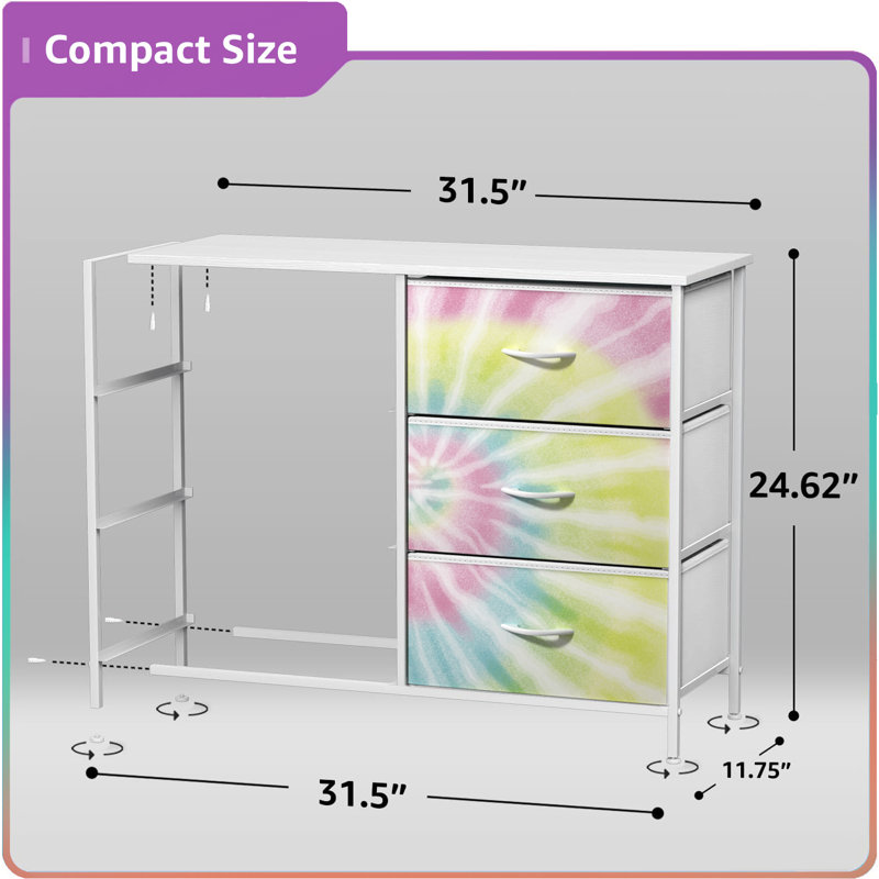  6 Drawers Dresser with Steel Frame, Wood Top, Fabric Bins - Swirl Light, Swirl Light