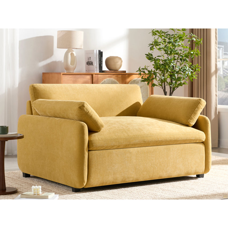 Fauteuil surdimensionné simple en chenille, fauteuil d'appoint large et profond, Jaune