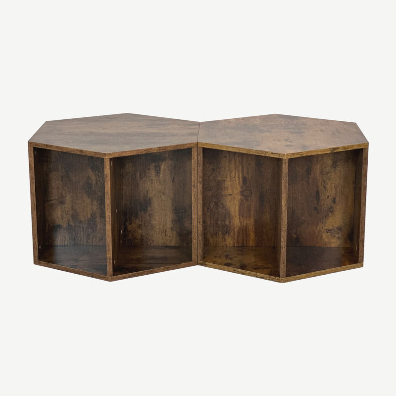 Wood 47.24" Hexagonal Coffee Table with  storage space., Antique Brown